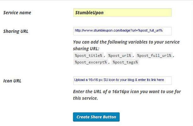 Fill in the Form to Create a StumbleUpon Button