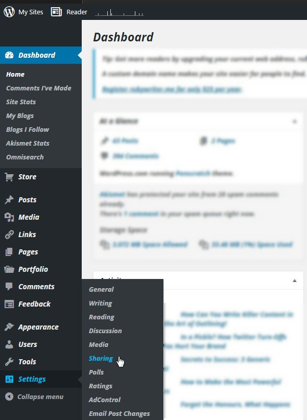 Accessing the Sharing Settings in Your WordPress Blog